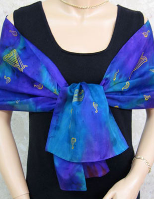 Long Silk Scarves painted over Harp designs