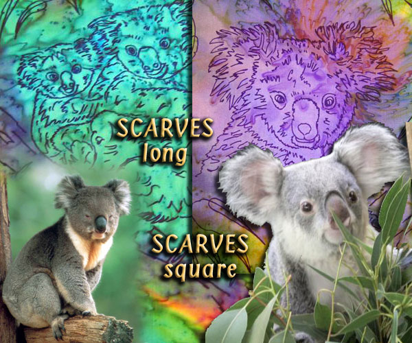 Brilliant Silk painted Scarves with Koala designs