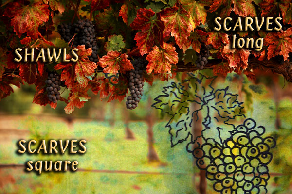 Vineyard designs on pure silk scarves and shawls