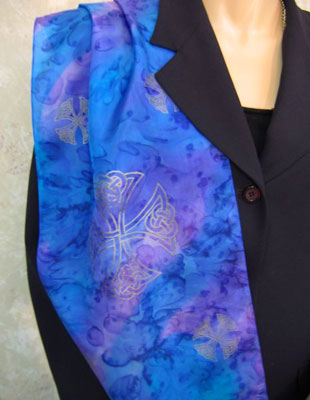 Long Silk Scarves painted over Celtic designs