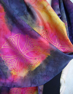 Pure Silk Shawls hand painted over Celtic designs