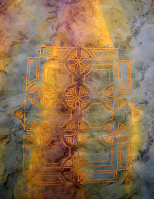 Square Silk Scarves painted over Celtic designs