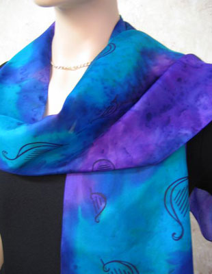 Long Silk Scarves painted over Harp designs