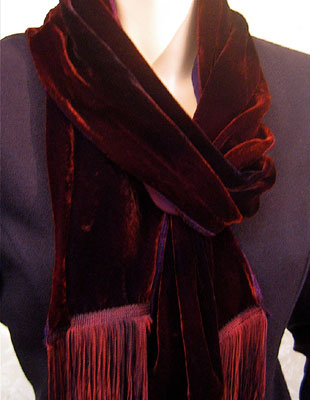 Deep pile, hand painted velvet fringed shawls